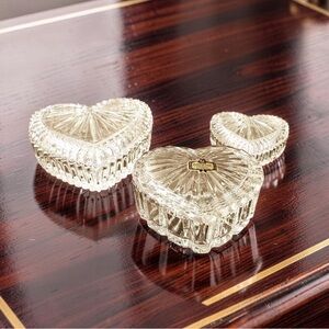 Heart-Shaped Crystal Glass Boxes - Trinket Jewelry Box set of 3 (1-NWT 2-NWOT)